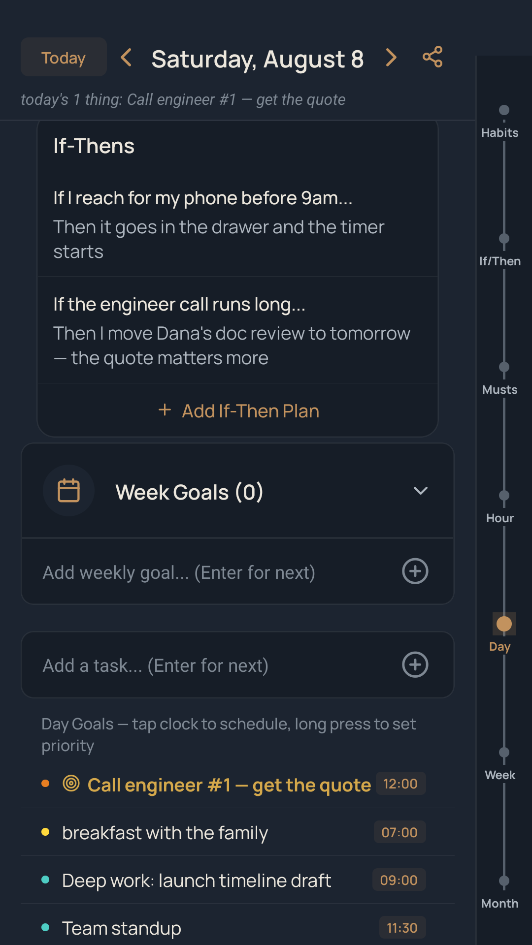 Epok If-Then habit plan screen