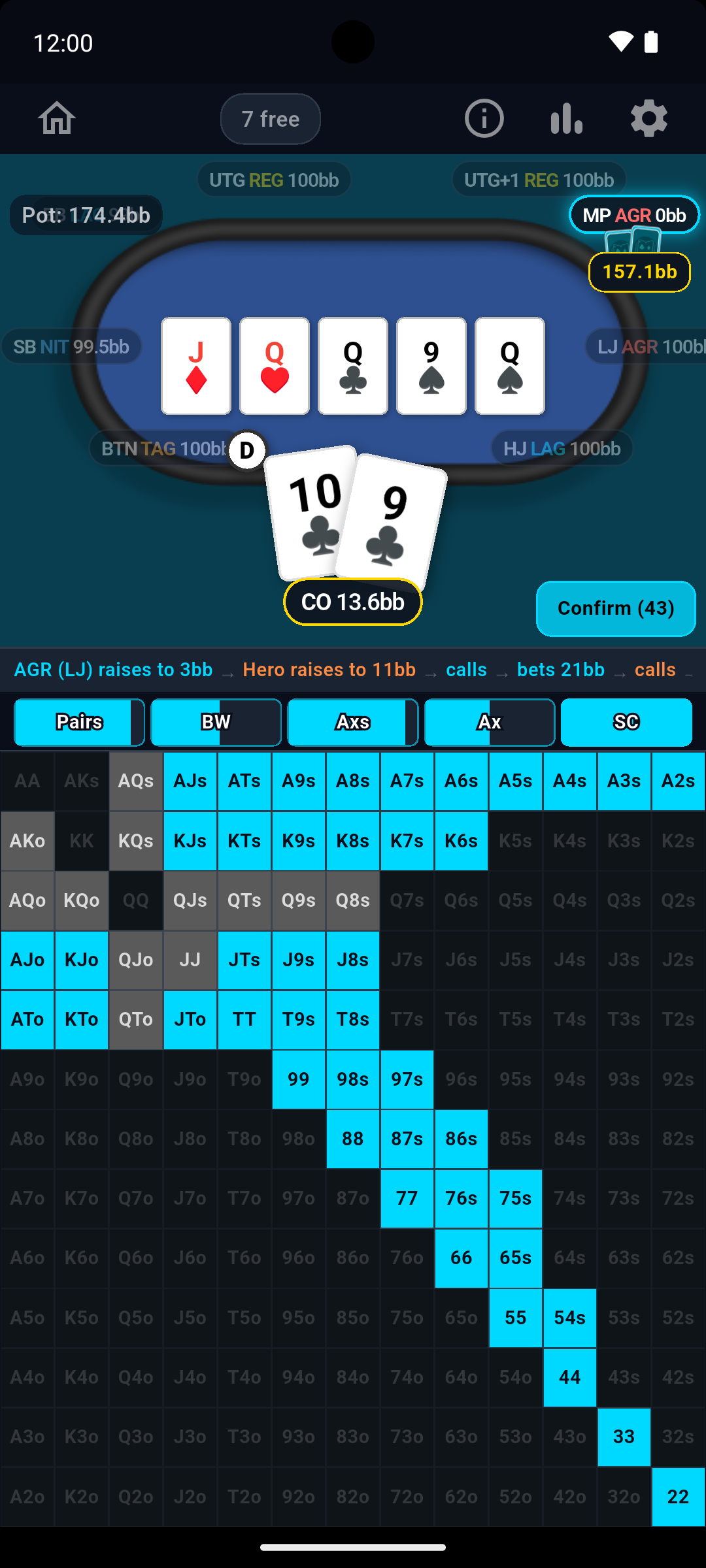 Building an opponent range preflop in Soul Read